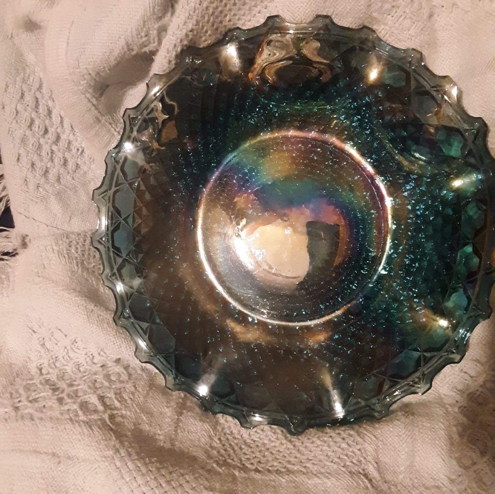 2 pc. Carnival glass blue dish